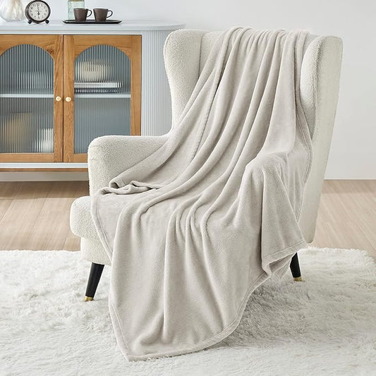 Bedsure GentleSoft Fleece Throw XL Blanket Linen - 300GSM Soft Lightweight Plush Cozy Blankets for Bed, Sofa, Couch, Travel, Camping, 50x70 inches