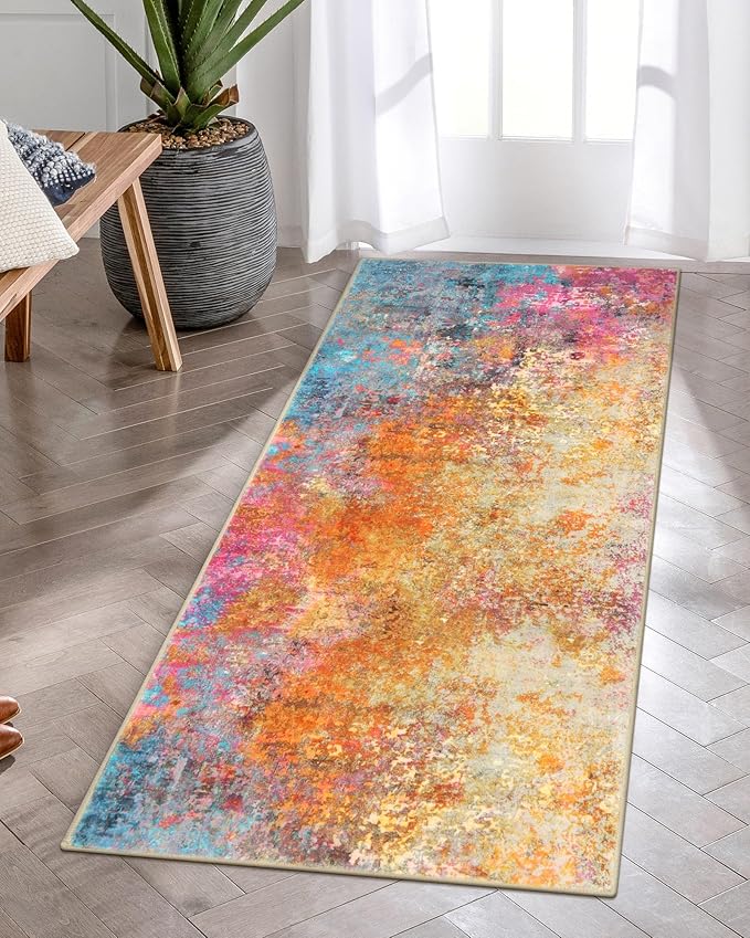 Lahome Modern Abstract Runner Rug - 2x4.3 Colorful Kitchen Long Bathroom Rugs Non Skid Laundry Room Mat, Rainbow Slip Machine Washable Carpet for Bedroom Entryway Doorway 2' x 4.3'