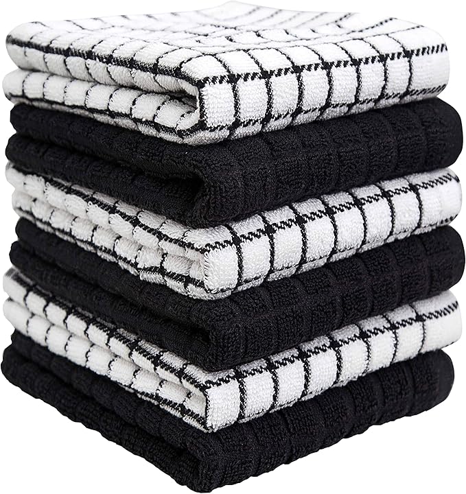 Bumble Kitchen Towels | 100% Cotton Dish Towels with Hanging Loop | 16"x 28" | 380GSM | Absorbent Kitchen Towel Set | 6 Pack, Black