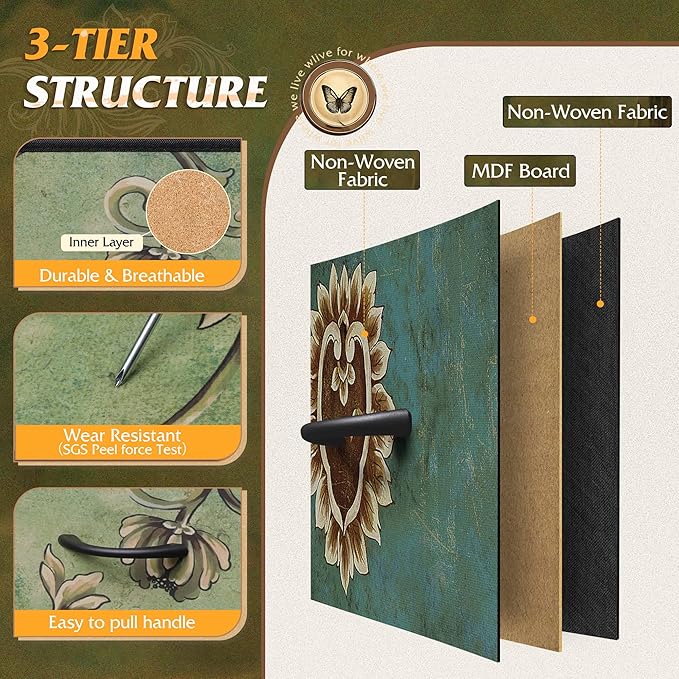 WLIVE Tall Dresser for Bedroom, 7 Drawer Dressers & Chests of Drawers, Fabric Dresser for Closet, Living Room, Night Stand with Metal Frame, Storage Tower with Fabric Bins, Wood Top, Floral Painted