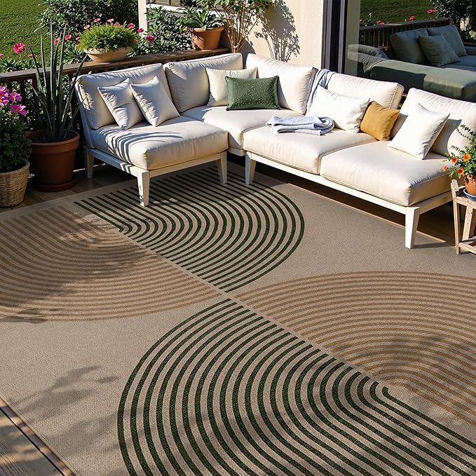 Lahome Modern Rainbow Easy Jute Rug, 6x9 Rug for Living Room Washable Indoor Outdoor Patio Rug, Farmhouse Rug for Bedroom Non Slip Contemporary Carpet for Backyard Deck Office Decor