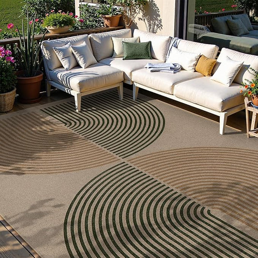 Lahome Modern Rainbow Easy Jute Rug, 6x9 Rug for Living Room Washable Indoor Outdoor Patio Rug, Farmhouse Rug for Bedroom Non Slip Contemporary Carpet for Backyard Deck Office Decor