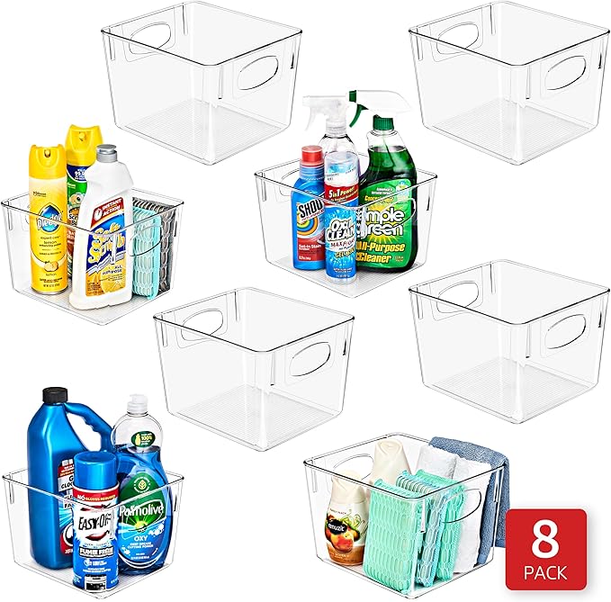 Sorbus 8 Pack Medium Clear Plastic Storage Bins, Clear Organizer Bins with Handle for Kitchen, Pantry, Cabinet, Refrigerator, Craft, Toys, Clothes, Closet, Under Sink, Bathroom Organizers and Storage
