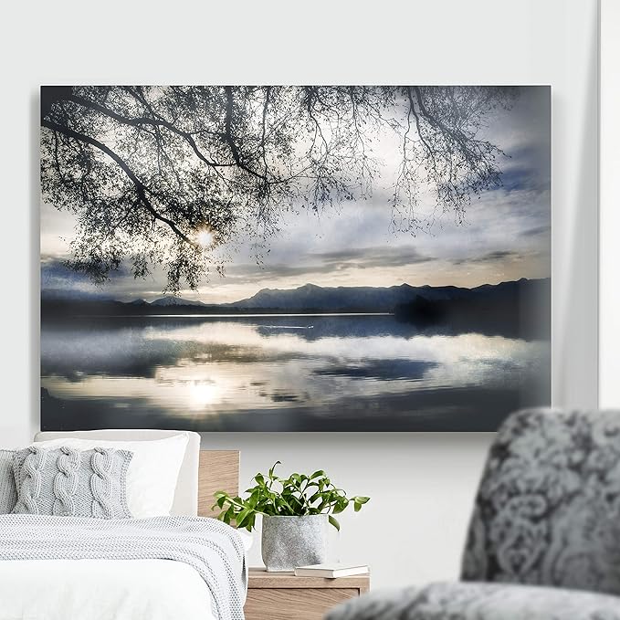 Renditions Gallery Nature Decoration for Home Winter Sunset View of Lake Mountains Modern Artwork Prints for Kitchen Office Wall Hanging - 18"X27" LT08