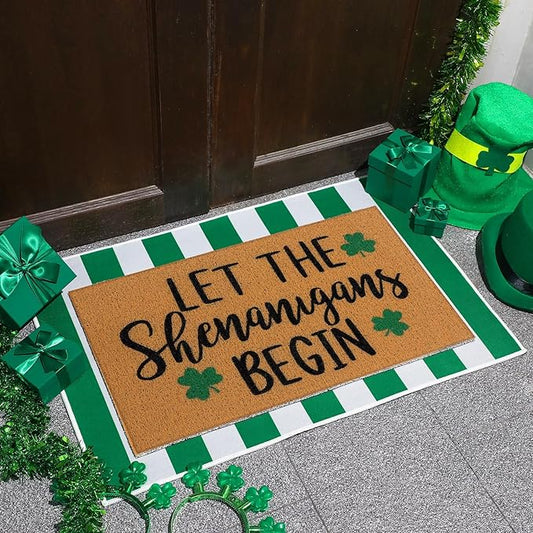 2 Pcs Door Mat Welcome Non Slip Coir Mats Floor Layering Doormats Seasonal for Front Porch Entryway Decor(Irish Festival)