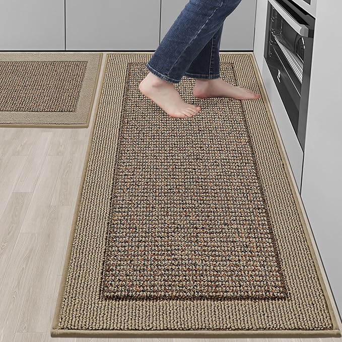 BEQHAUSE Kitchen Rugs and Mats Set of 2 Non-Slip Kitchen Mats for Floor, Absorbent and Stain Resistant Kitchen Runner, Machine Washable Rugs for Kitchen, Laundry & Sink, 24"x36"+24"x60", Taupe