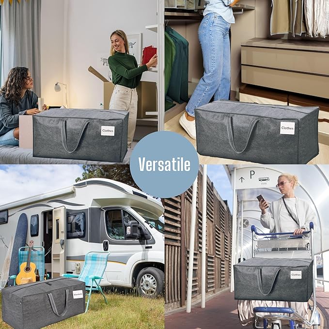 VENO 2 Pack Moving Bags w/Backpack Straps, Heavy Duty, Moving Boxes Alternative, Packing Supplies, Large Storage Totes for Dorm Room Essentials with Zipper for Clothes (Gray, 2 Pack)