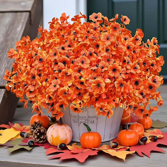 Artificial Mums Fall Flowers for Outdoors Indoor Garden Home Decoration, Faux Daisy with Eucalyptus Leaves Fake Plants Greenery for Porch Patio Hanging Planter, 12 Bundles