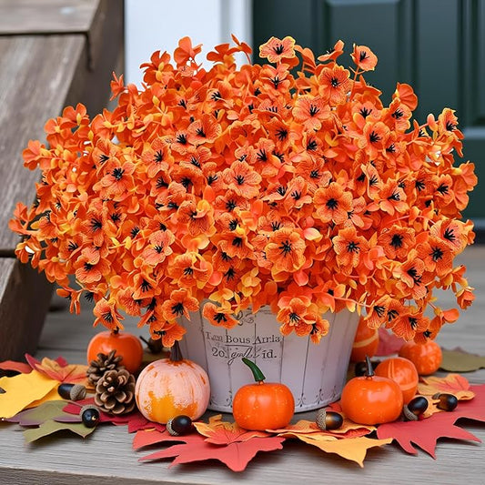 Artificial Mums Fall Flowers for Outdoors Indoor Garden Home Decoration, Faux Daisy with Eucalyptus Leaves Fake Plants Greenery for Porch Patio Hanging Planter, 12 Bundles