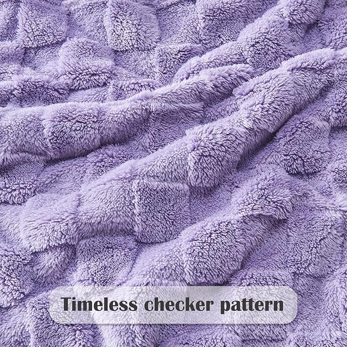 NEWCOSPLAY Super Soft Throw Blanket Lavender Premium Silky Flannel Fleece 3D Checkered Lightweight Bed Blanket All Season Use (Lavender Checkered, Throw(50"x70"))