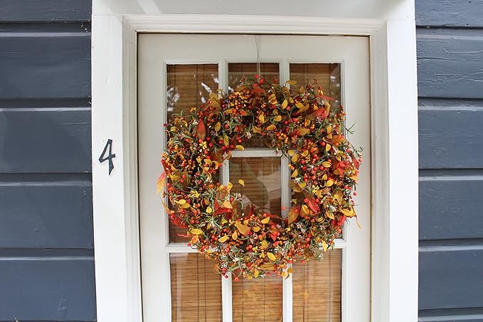 The Wreath Depot Appalachia Berry Silk Fall Door Wreath 24 inch, Handcrafted, Designed in USA, Full Wreath Shape and Size, Beautiful White Gift Box Included
