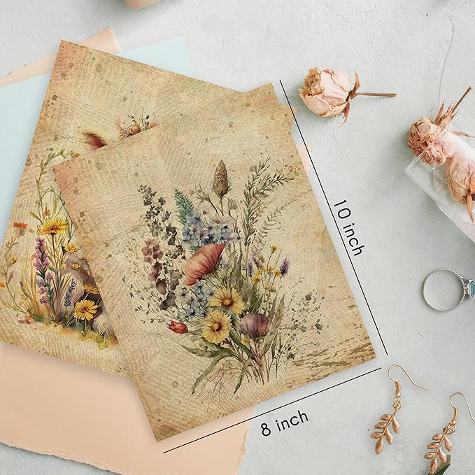 HRQKO Vintage Wildflower Animal Wall Art Poster Prints Set of 4, Botanical Wall Art, Wildflower Artwork Printing Posters Wall Decor, Farm Deer Lamb Decor for Living Room Bedroom 8”x10” Unframed