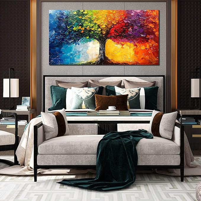 Large Tree Pictures for Living Room - Modern Canvas Wall Art for Office - Colorful Wall Decor for Girls Bedroom Size 29" x 59"