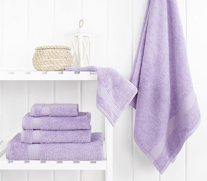 Cotton Paradise 6 Piece Towel Set, 100% Cotton Soft Absorbent Turkish Towels for Bathroom, 2 Bath Towels 2 Hand Towels 2 Washcloths, Lilac Towel Set