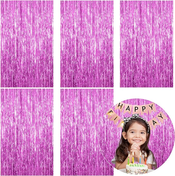 5 Pack Foil Curtain Backdrop Metallic Tinsel Foil Fringe Curtains Photo Booth Props for Birthday Wedding Engagement Baby Shower Bachelorette Christmas Holiday Celebration Party Decorations