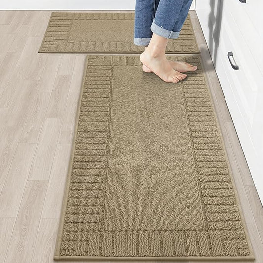 BEQHAUSE Kitchen-Rugs-and-Mats,Anti-Slip Kitchen Rugs,Machine Washable Kitchen Mats for Floor Taupe Comfortable Kitchen Mat Set of 2 with TPR Backing 20x30inch/20x48inch