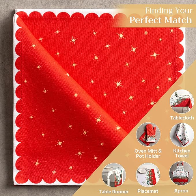 Maison d' Hermine Cloth Napkins Set of 4 100% Cotton Everyday Reusable Square Napkins Cloth Washable, Dinner, Party, Wedding, Restaurant (Noel, 20" x 20")