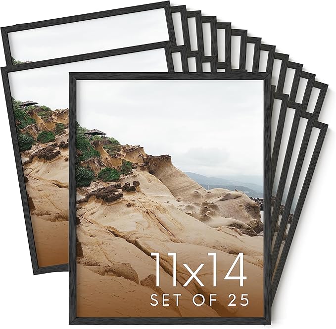 Haus and Hues 11x14 Black Oak Wood Picture Frames Set of 25 - Premium Bulk Picture Frames 11x14 Bundle - Elegant Gallery Wall Frame Set for Posters, Art Display - Ideal for Wall Decor in Home & Office