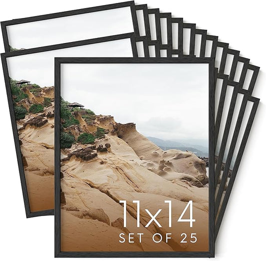 Haus and Hues 11x14 Black Oak Wood Picture Frames Set of 25 - Premium Bulk Picture Frames 11x14 Bundle - Elegant Gallery Wall Frame Set for Posters, Art Display - Ideal for Wall Decor in Home & Office