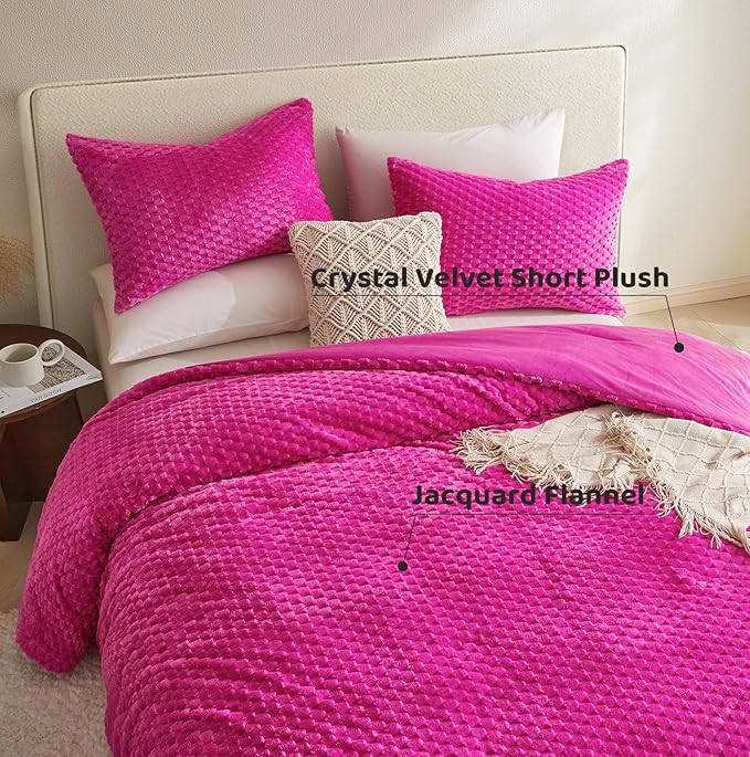 Petrichor Fluffy King Comforter Set - Ultra-Soft Pink Flannel Thick Comforter for King Bed, Luxury Warm Bedding Set for Winter & Fall, Cozy Fuzzy Bed Set 3 Pieces (1 Comforter & 2 Pillowcases)