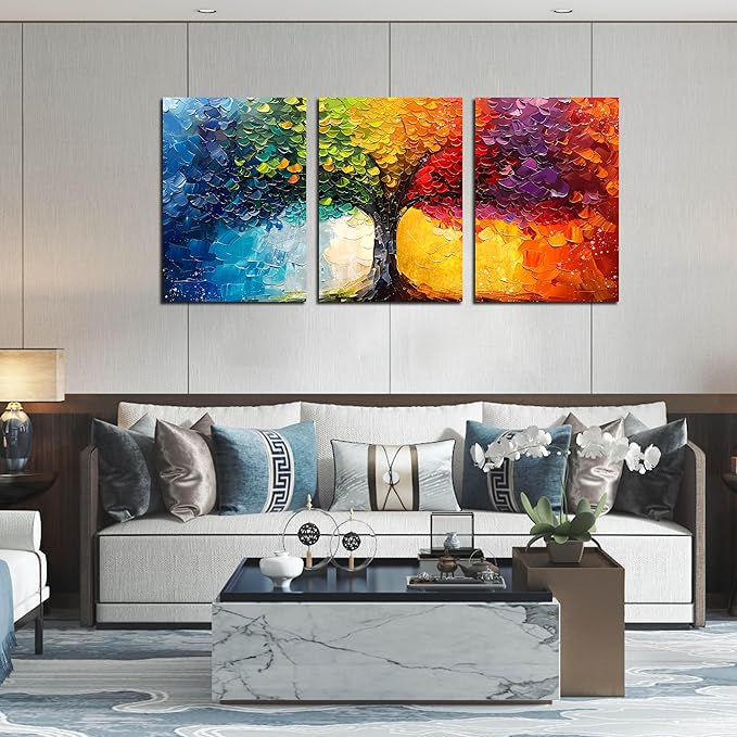 Tree Canvas Wall Art for Bedroom Girl - Modern Wall Decor for Office Women - Colorful 3 Piece Wall Art for Living Room Large Size 24" x 36"