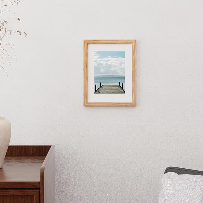 8.5x11 Picture Frame, Oak Wood Frame 8.5 x 11, 8.5 by 11 Wood Frames with Glass, 8.5x11 Matted frame for 6x8, Real Wood 8.5"x11" Photo Frame with Stand, Natural Oak Color, 1 Pack