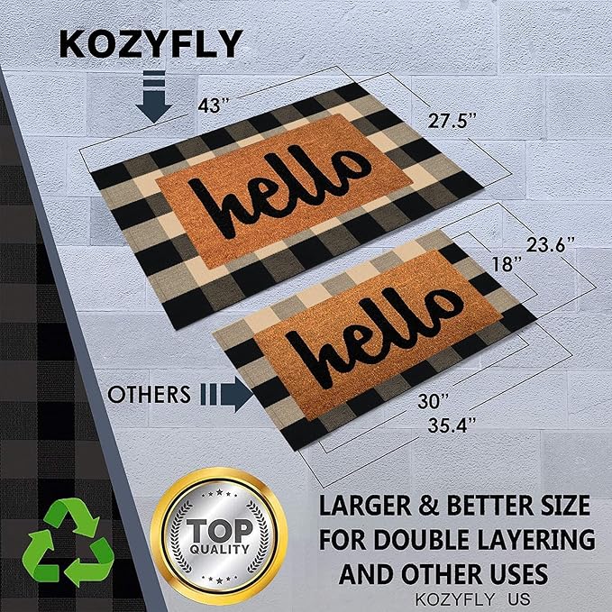 KOZYFLY Buffalo Plaid Area Rugs 27.5x43 Inches Brown and Black Checkered Rug Washable Front Door Mat Hand Woven Cotton Outdoor Rugs Small Rug for Front Porch Kitchen Entryway Patio Bathroom