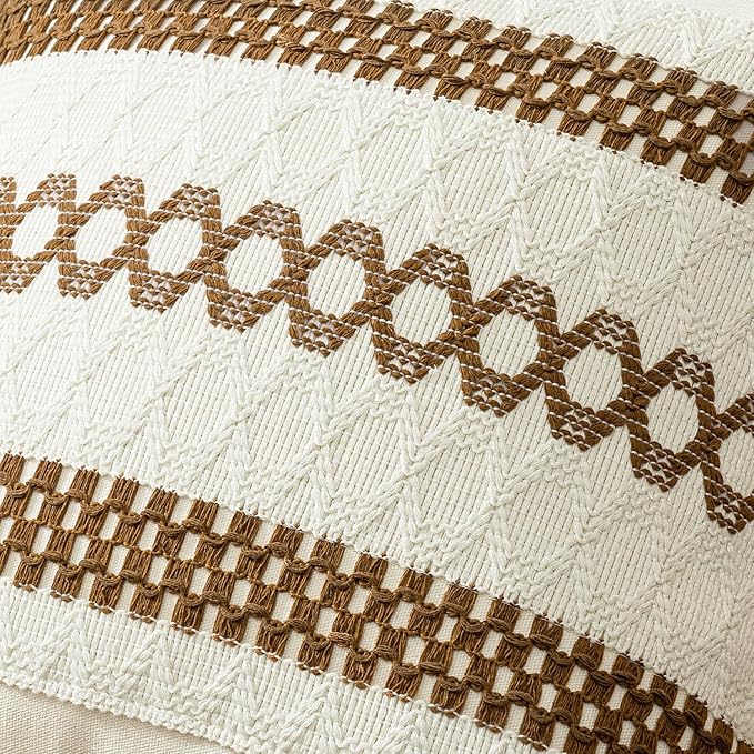 MIULEE Set of 2 Coco Brown Boho Decorative Lumbar Pillow Covers 12x20 Inch Farmhouse Rustic Couch Throw Pillows Modern Cotton Cushion Covers Retro Cute Macrame Woven Home Decor for Bed Sofa Chair