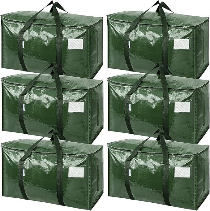 TICONN 6 Pack Extra Large Moving Bags with Zippers & Carrying Handles, Heavy-Duty Storage Tote Moving Boxes for Space Saving (6 Pack, Olive)