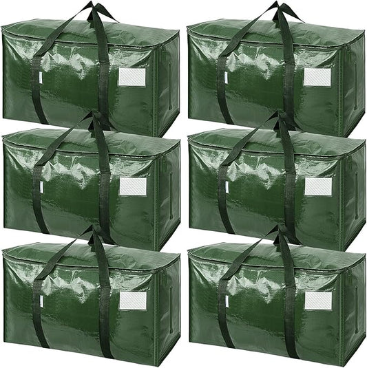 TICONN 6 Pack Extra Large Moving Bags with Zippers & Carrying Handles, Heavy-Duty Storage Tote Moving Boxes for Space Saving (6 Pack, Olive)