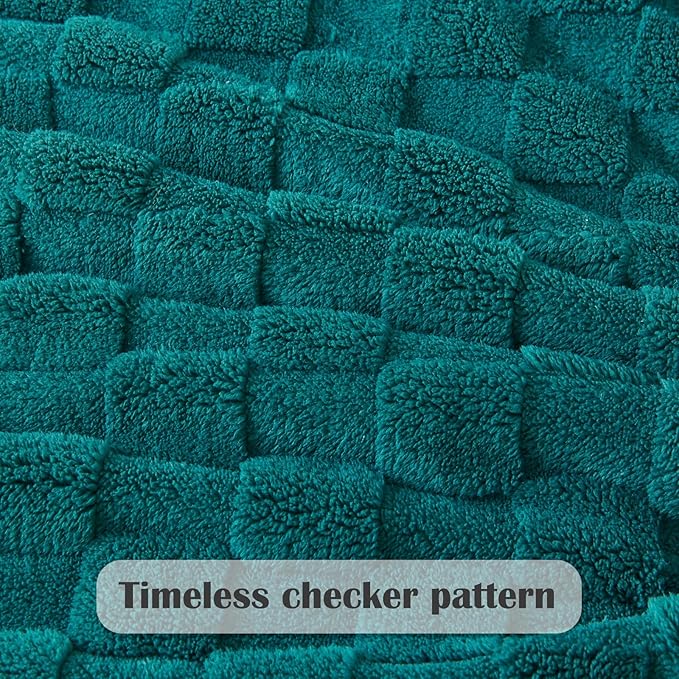 NEWCOSPLAY Super Soft Queen Blanket Dark Teal Premium Silky Flannel Fleece 3D Checkered Lightweight Bed Blanket All Season Use (Dark Teal Checkered, Queen(90"x90"))