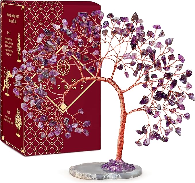 Amethyst Crystal Crystal Tree of Life for Home and Office Decor, Positive Energy, Wealth, Good Luck, Reiki Healing, Handmade Feng Shui Decoration, Birthday Gifts for Women, Mom