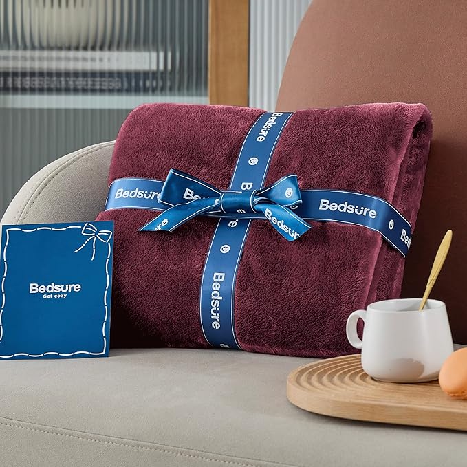 Bedsure GentleSoft Fleece Throw Blanket Burgundy Red - 300GSM Blankets for Couch, Sofa, Bed, Soft Lightweight Plush Cozy Throws for Toddlers, 50x60 inches