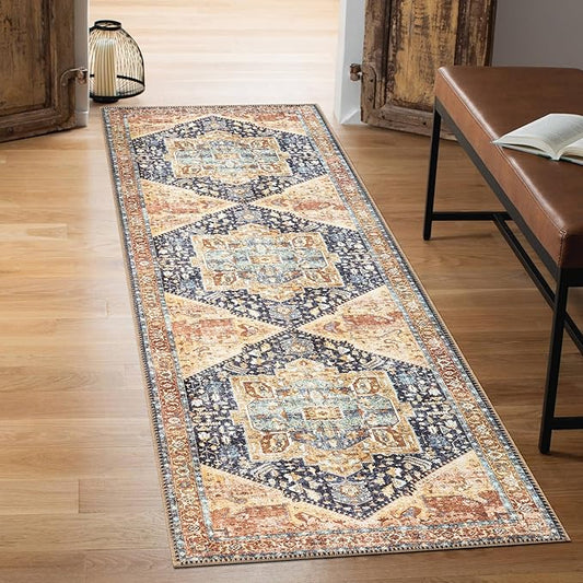 Keen Home Design 2x10 Rug - Machine Washable Runner with Non-Slip Backing, Ideal for Hallway, Entryway, Kitchen, Laundry Room - Vintage, Easy Clean, Durable, Low Pile Rug - (2'6" x 10')