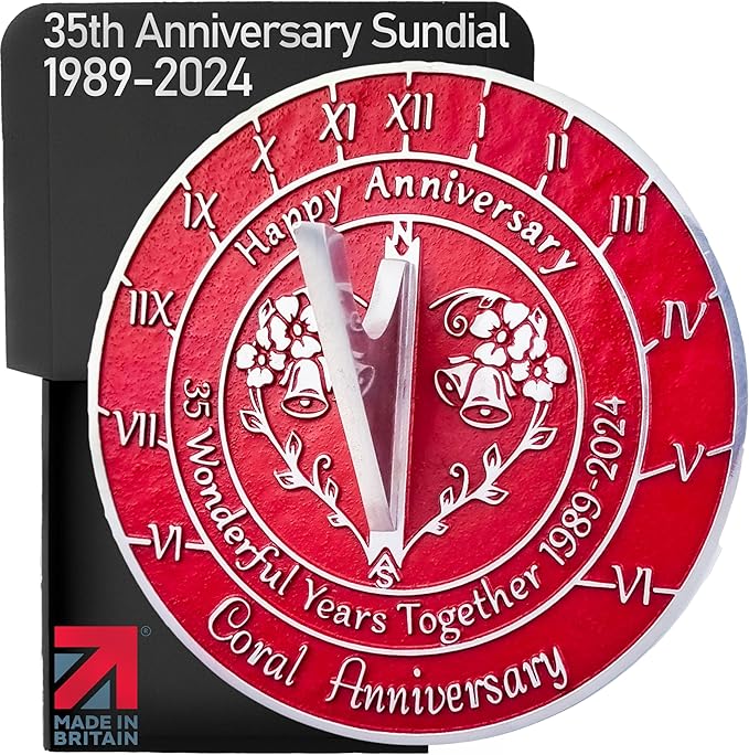 Anniversary Sundial Gift for 35th Coral Wedding Anniversary in 2024 - Recycled Metal Home Decor Or Garden Present Idea - Handmade in UK for Him, Her Parents Or Couples 35 Year Celebration
