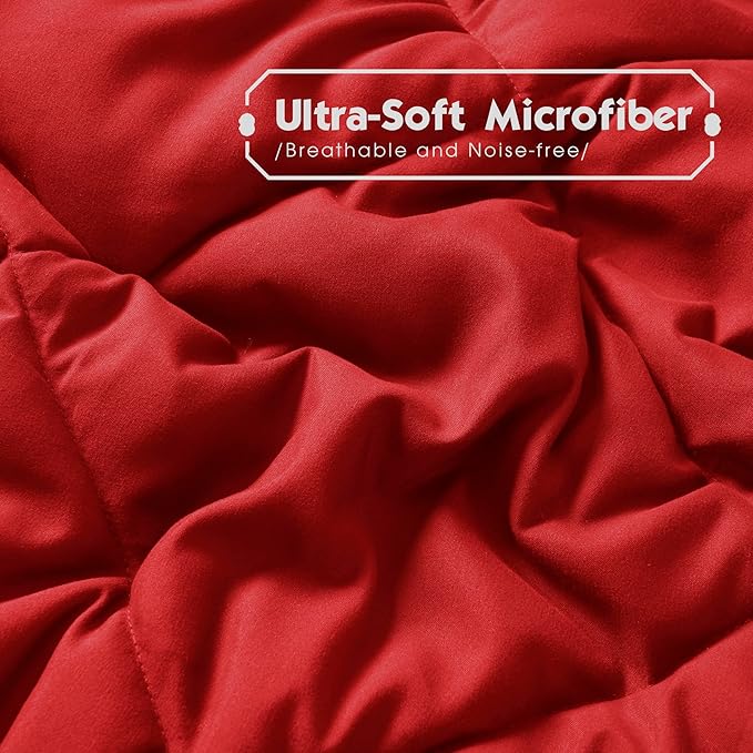 HIG 3pc Red King Size Comforter Set -All Season Reversible Down Alternative Comforter with Two Shams -Quilted Duvet Insert with Corner Tabs - Diamond Stitched Blanket - Breathable, Soft, Fluffy