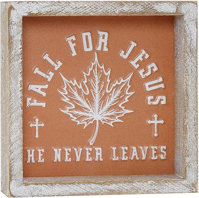 Embossed Orange Fall Leaf Sign, Farmhouse Autumn Decorations, Wooden Fall Tiered Tray Decor for Shelf Cubicle Desk Mantel, Rustic Thanksgiving Table Decor