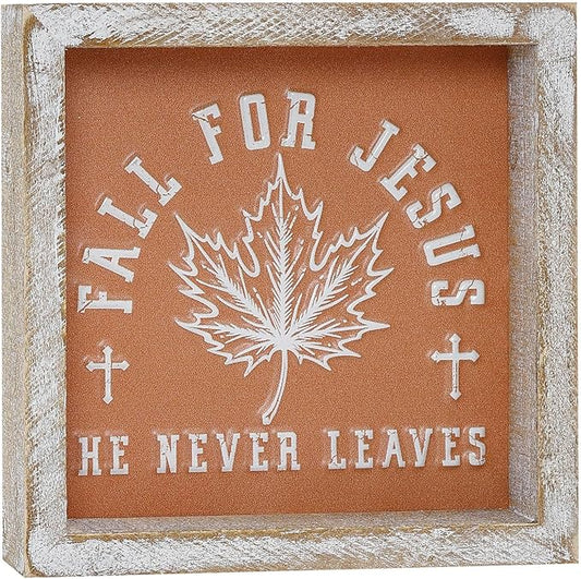 Embossed Orange Fall Leaf Sign, Farmhouse Autumn Decorations, Wooden Fall Tiered Tray Decor for Shelf Cubicle Desk Mantel, Rustic Thanksgiving Table Decor