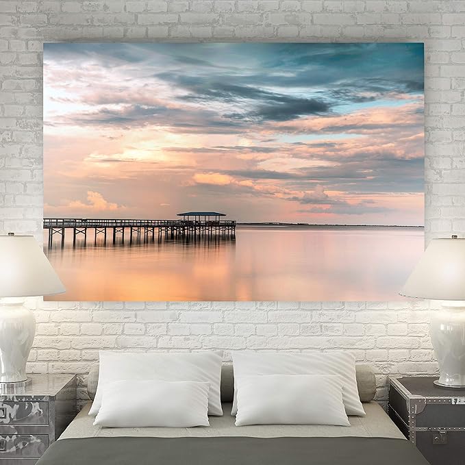 Renditions Gallery Nature Home Decor Landscape View of Sunset at Old Ocean Pier Wall Hanging Prints for Living Room Decorations - 18"X27" LT08