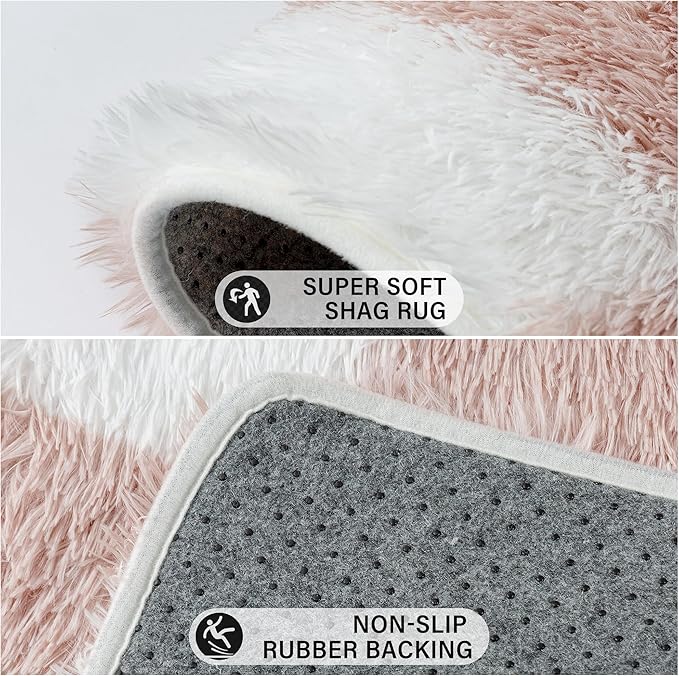 Checkered Rug 3x5 for Living Room, Pink and White Modern Shag Rug Super Soft Washable Indoor Fuzzy Carpet Non-Slip Fluffy Rugs for Bedroom Home Aesthetic Decor