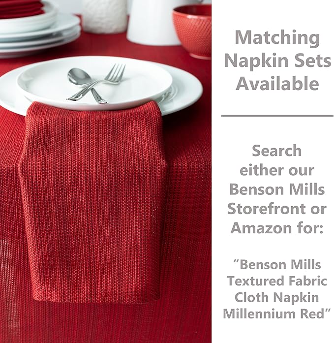 Benson Mills Cameron Textured Fabric Table Cloth, for Everyday, Parties, Holiday, Winter, and Christmas Tablecloth (60" x 140" Rectangular, Millennium Red)