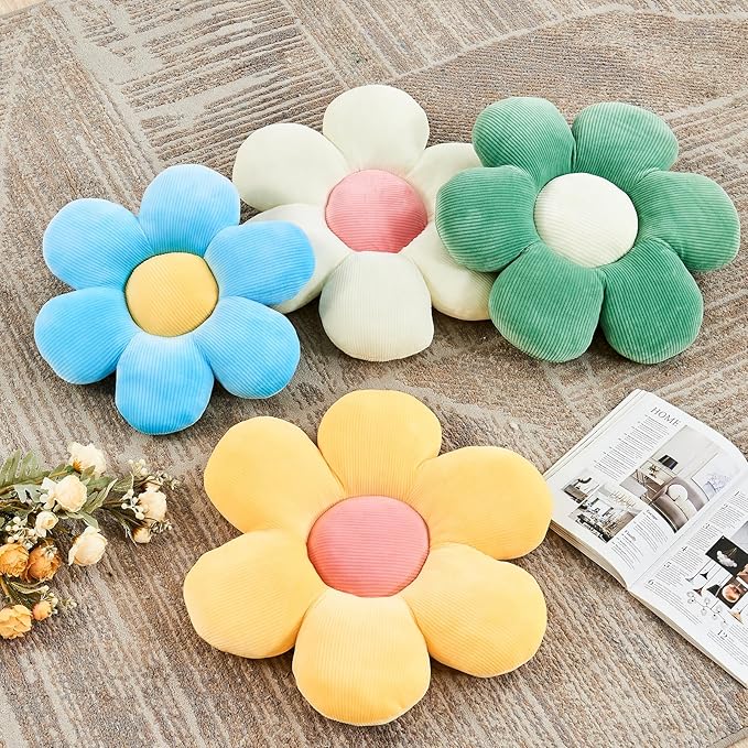 Sage Green Flower Pillow, 19.6" Cute Flower Shaped Floor Pillow, Aesthetic Floral Plush Daisy Decorative Throw Pillows for Bed Sofa Couch