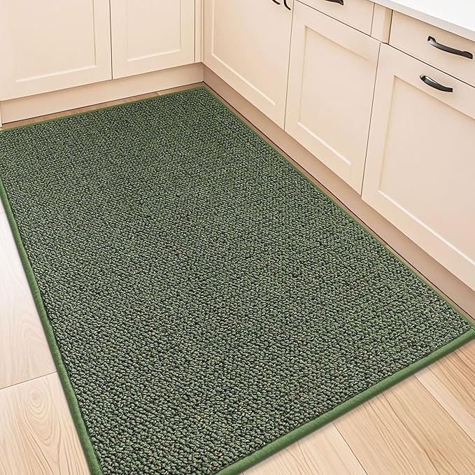 BEQHAUSE Kitchen Rugs 32"x48", Non-Slip Kitchen Mats for Floor, Super Absorbent and Stain Resistant Kitchen Rugs, Machine Washable Rugs for Kitchen, Hallway, Laundry & Sink, Green