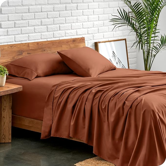 Bare Home Queen Sheet Set - Luxury 1800 Ultra-Soft Microfiber Bed Sheets - Double Brushed - Deep Pockets - Easy Fit - 4 Piece Set - Bedding Sheets & Pillowcases (Queen, Terracotta)