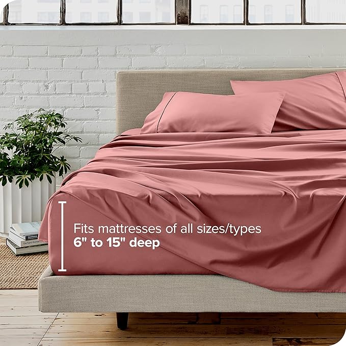 Bare Home Split King Sheet Set - 1800 Ultra-Soft Microfiber Bed Sheets - Double Brushed - Deep Pockets - Easy Fit - 5 Piece Set - Bed Sheets & Pillowcases (Split King, Dusty Rose)