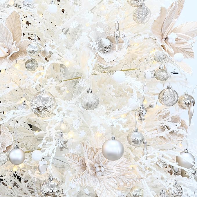 Sea Team 64-Pack Shatterproof Plastic Christmas Ball Ornaments Set, Colorful Christmas Baubles, Hanging Decorations for Xmas Tree, Wreath, Garland, (40mm/1.57 Inches, Champagne, White)