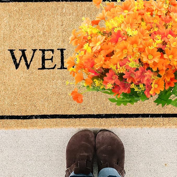 Uieke 6PCS Artificial Fake Fall Flowers for Outside, Daisy Mums Flowers UV Resistant No Fade for Indoor Home Office Hanging Planter Wedding DIY Garden Porch Thanksgiving Décor (Orange)