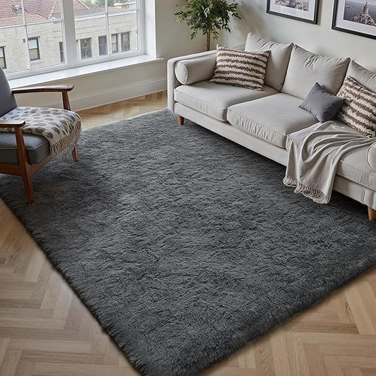 5x8 Area Rug for Living Room, Modern Grey Super Shag Shaggy Soft Washable Indoor Fuzzy Carpet Non-Slip Fluffy Rugs for Bedroom Home Aesthetic Decor