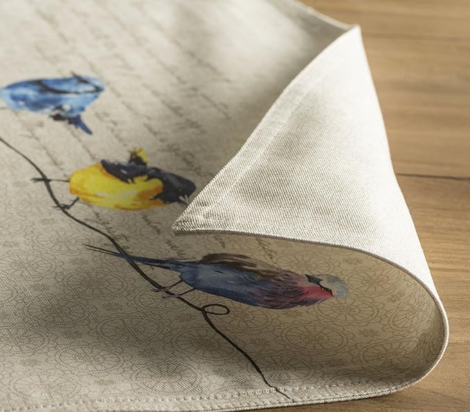 Maison d' Hermine Placemats Set of 2 100% Cotton Washable Cloth Place Mats, Reusable Table Mats for Kitchen Dining Decoration, Party, Wedding, Restaurant Spring/Summer (Birdies On Wire, 13" x 19")
