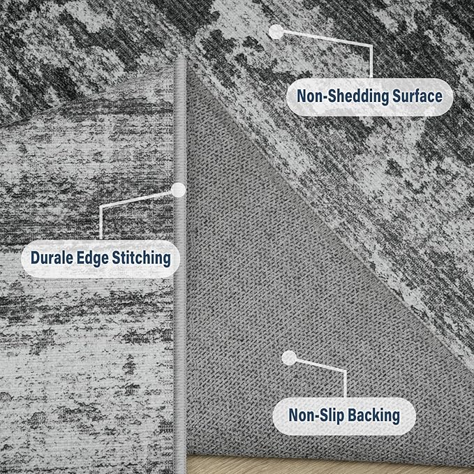 Area Rugs 9x12 Living Room: Large Machine Washable Area Rug with Non Slip Backing Non Shedding Abstract Stain Resistant Carpet for Bedroom Dining Room Nursery Home Office - Black